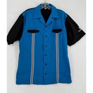 Hilton CH Robinson Worldwide Inc Mens Blue Black Retro Bowling Shirt Sz M